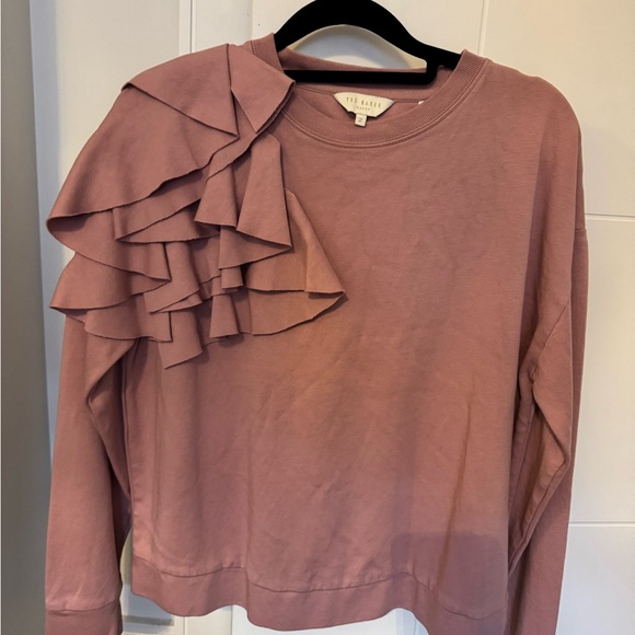 Ted Baker Ruffle Shoulder Sweatshirt | Mauve Pink | Size 2 - Picture 2 of 4